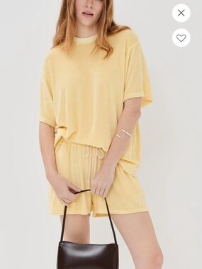 LE BOP Farrah terry tee and short set in butter yellow size M